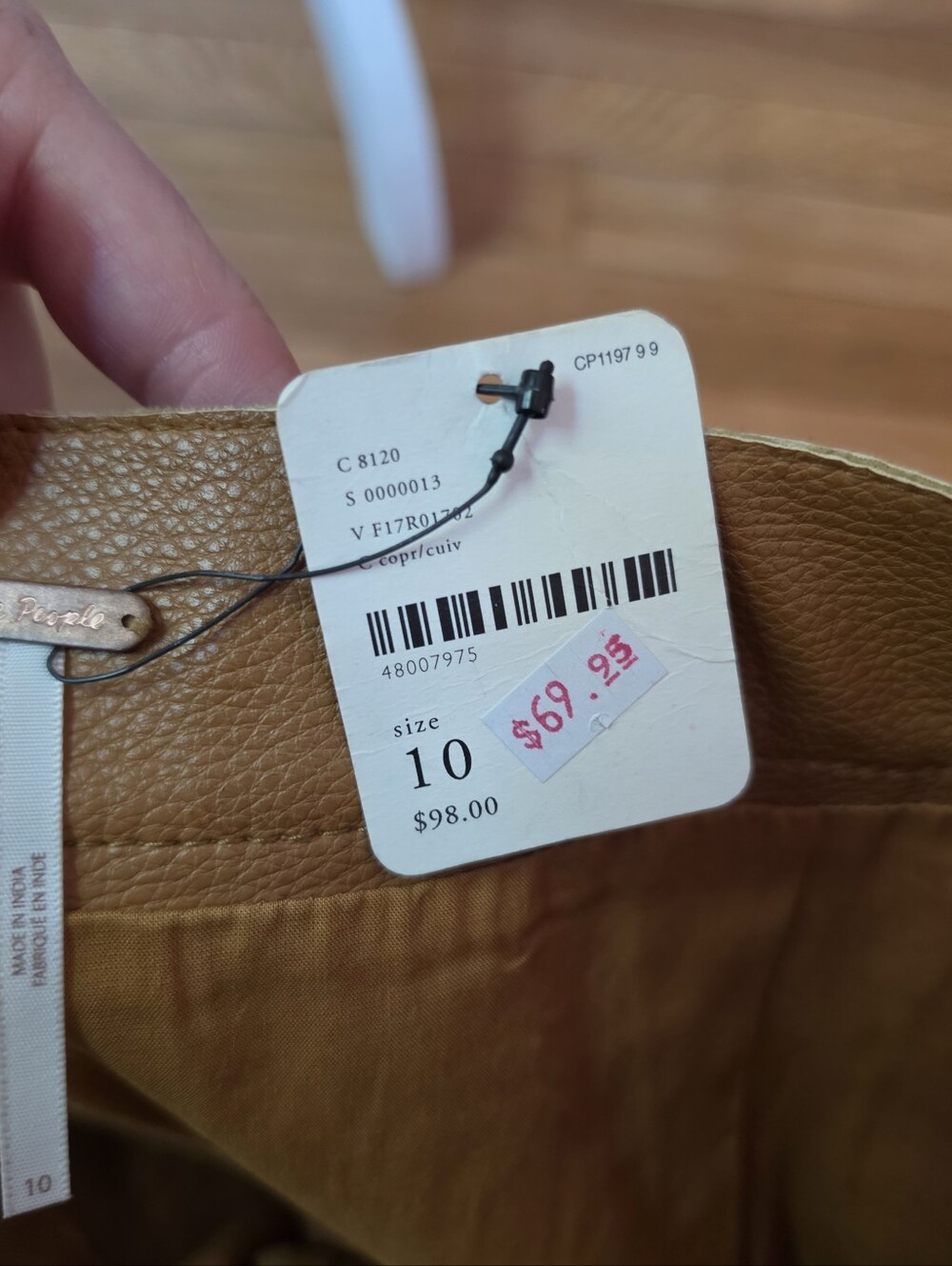 NWT Free People Camel Leather Front-Zip Mini Skirt - Picture 9 of 10